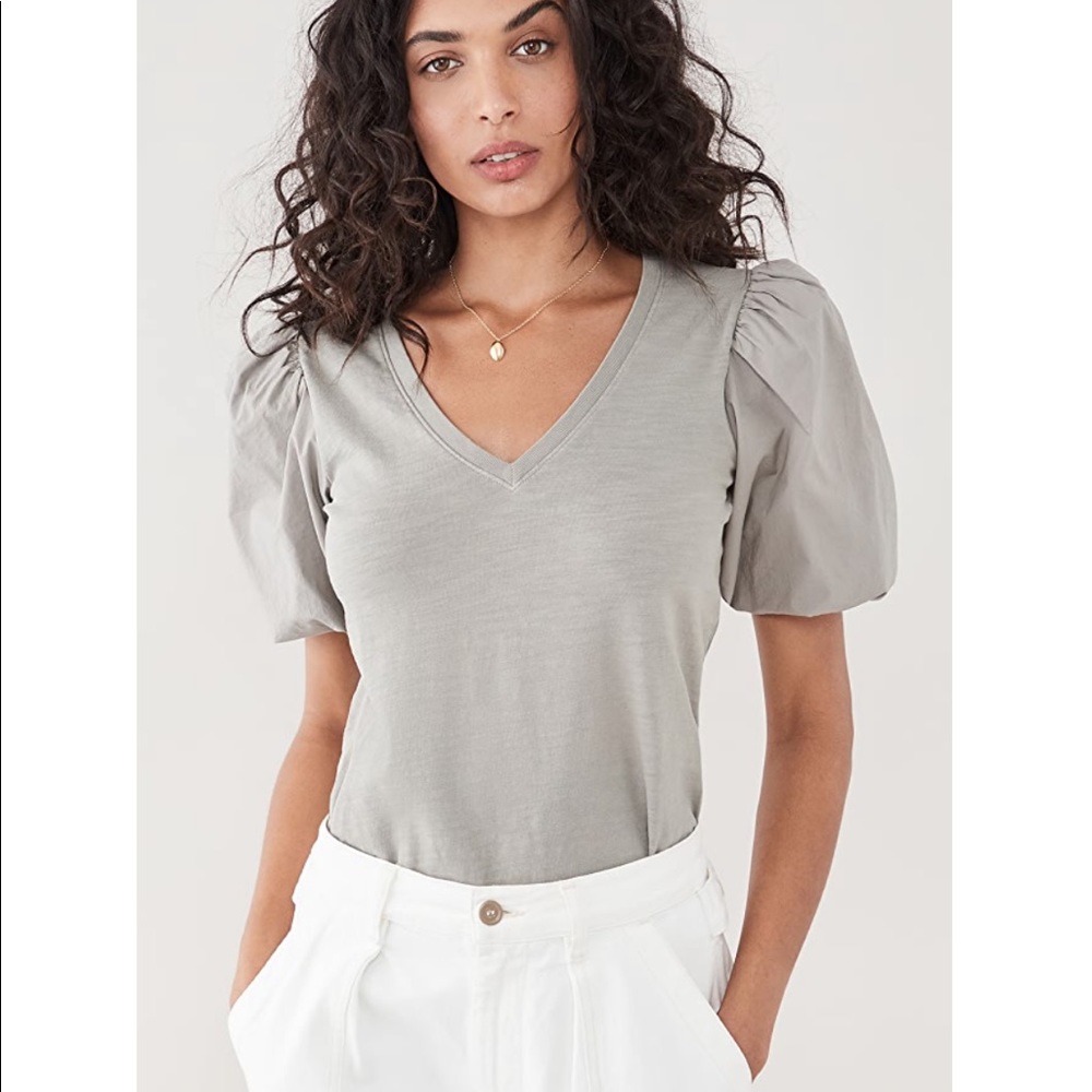 Nation LTD Traci Sage Green Bubble Sleeve V-Neck Top Vintage Army